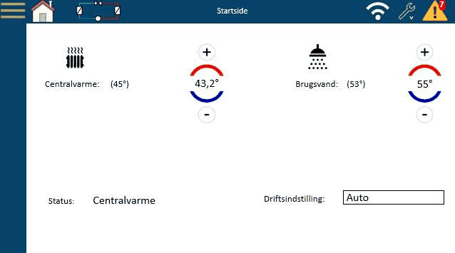 Eksempel på varmepumpens skærm